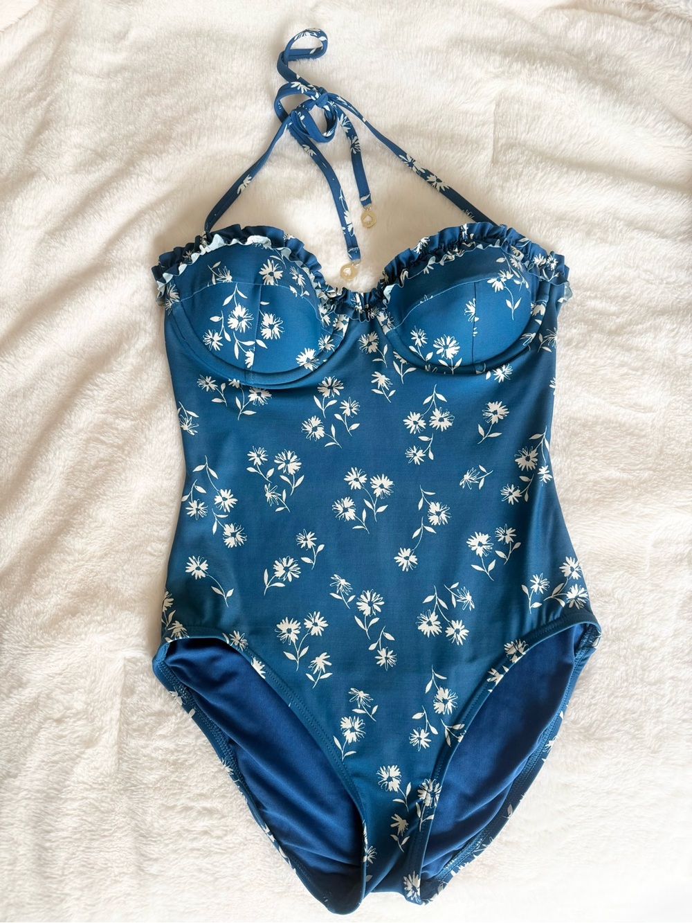 Kate Spade - Blue Floral Ruffle One-Piece Swimsuit